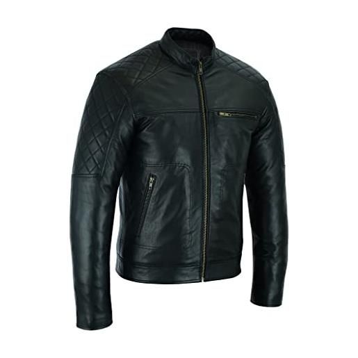 Leatherick giacca da motociclista in pelle da uomo - giacca da moto in pelle di pecora premium nera con cerniera e tasche multiple (3xl, diamond style leather jacket)