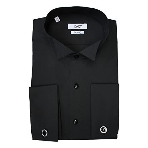 Xact camicia da smoking formale da uomo con doppio polsino e gemelli, vestibilità regolare (bianco - ad alette - bottoni neri) 38
