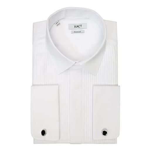 Xact camicia da smoking formale da uomo con doppio polsino e gemelli, vestibilità regolare (bianco - colletto standard - pieghe fly front) 48