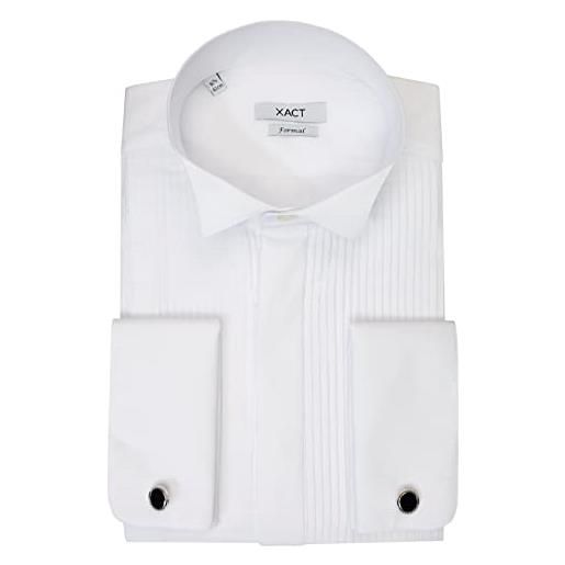 Xact camicia da smoking formale da uomo con doppio polsino e gemelli, vestibilità regolare (bianco - ad alette - pieghe fly front) 38