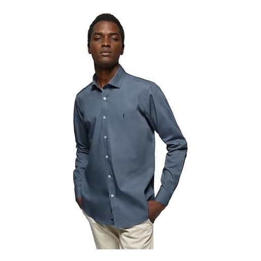 Polo Club camicia slim in popeline uomo con logo ricamato 100% cotone, black -xl
