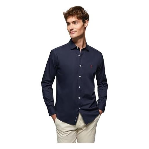 Polo Club camicia slim in popeline uomo con logo ricamato 100% cotone, black -s