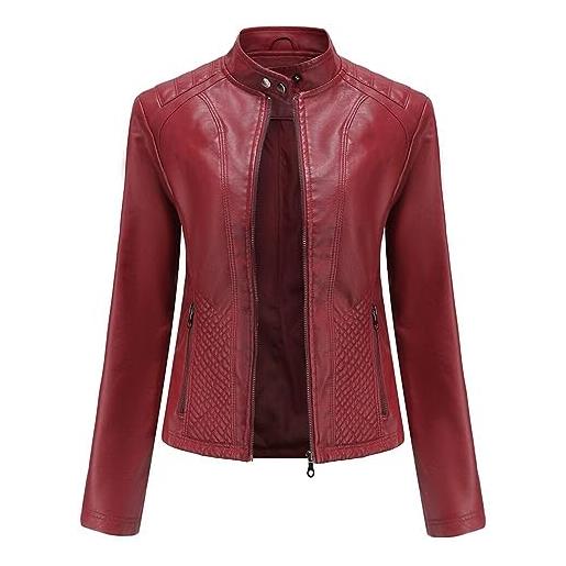 YFFUSHI - giacca da motociclista da donna in ecopelle, stile classico, in poliuretano, vestibilità corta, rosa, l