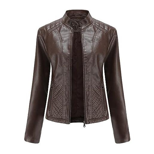 YFFUSHI - giacca da motociclista da donna in ecopelle, stile classico, in poliuretano, vestibilità corta, nero , xl