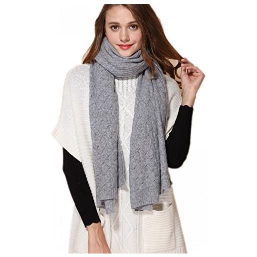 Prettystern plaid donna sciapa 100% cashmere stola foulard poncho cashmere caldo leggero maglia a coste grigio