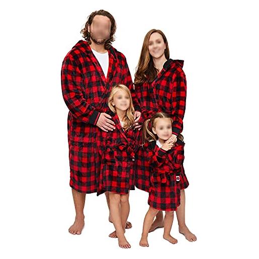 Qtinghua christmas matching family pajamas sleep robe red plaid printed long sleeve nightgown xmas loungewear (red dad, xx-large)