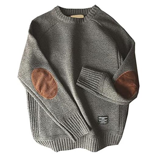 BAIXIAOCHI maglione da uomo invernale spesso con toppe in maglia con fondo in maglia abbinato maglione da uomo
