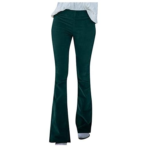 YMING pantaloni elastici ad alta attesa elastici di corduroy delle donne dell'annata pantaloni elastici comodi verde xl