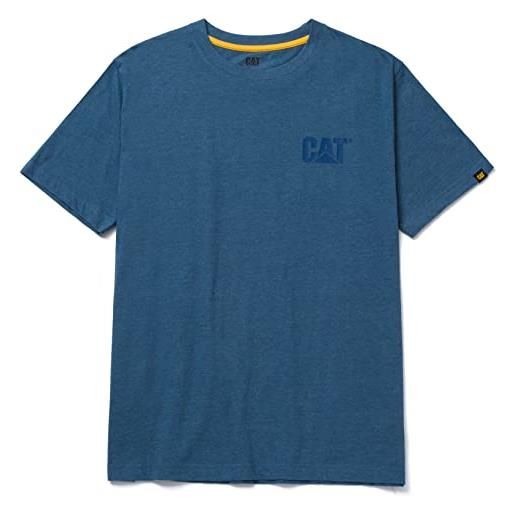 Caterpillar t-shirt da uomo con bordo a costine di ritenzione della forma, collo senza etichetta e logo gatto sul petto sinistro, vero teal heather, xl