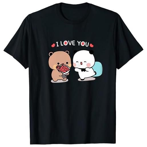 Berentoya t-shirt unisex con scritta in lingua inglese kawaii panda bear hug bubu and dudu i love you, regalo divertente per san valentino, rosso, xl