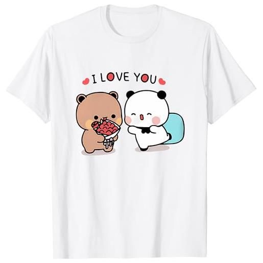 Berentoya t-shirt unisex con scritta in lingua inglese kawaii panda bear hug bubu and dudu i love you, regalo divertente per san valentino, bianco, 3xl