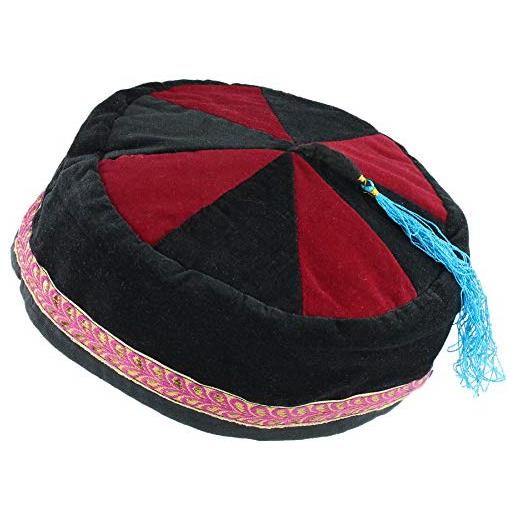 Siesta velvet smoking hat thinking lounging cap nepalese, black & red, l