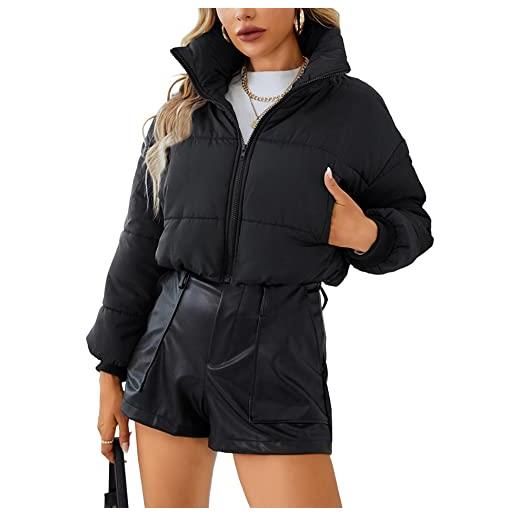 SOMTHRON giacca invernale da donna, calda, a maniche lunghe, con chiusura lampo integrale, giacca corta, nero , xs
