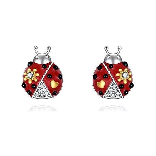 VONALA orecchini a bottone coccinella rossa macchia nera gioielli in argento sterling fiore cuore regali animali per donne amante degli insetti laby