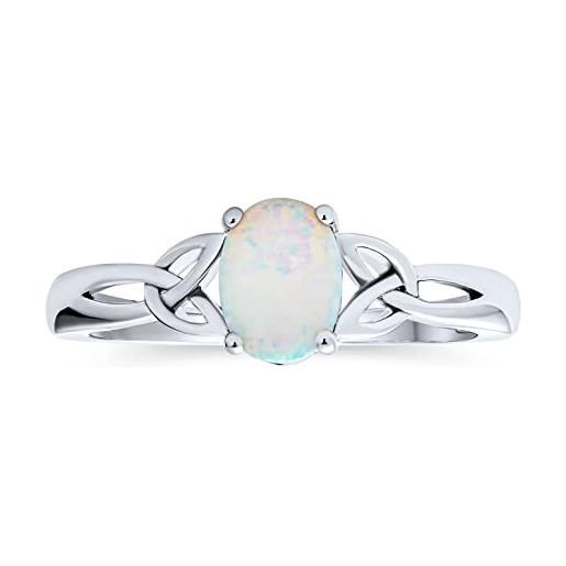 Bling Jewelry personalizza dainty bff triquetra nodo d'amore celtico ovale bianco creato opale anello promessa per adolescente per donne. 925 argento personalizzabile