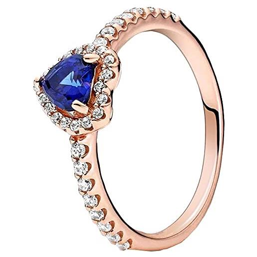 LaMenars eur55 women sparkling blue elevated heart ring with clear cz & blue crystal encased in 18k rose gold plating, birthday anniversary jewelry gifts for daughter girls mom wife