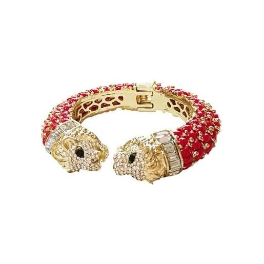 Trillion london - braccialetti a due teste con cristalli di leone impreziositi da ghepardo, eleganti accessori per feste e matrimoni da donna, placcati in oro con cristalli scintillanti