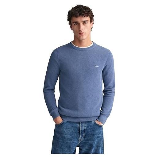 GANT cotone piqué con scollo a c maglione, grigio scuro mélange, m uomo