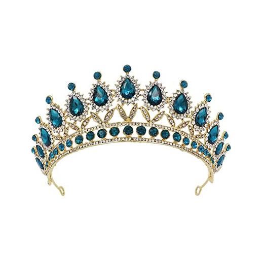 TeeTsy corona baroque vinatge teal pink crystal crowns diadem strass birthday tiara fascia for wedding bridal capelli accessori corona compleanno (size: vintage teal)