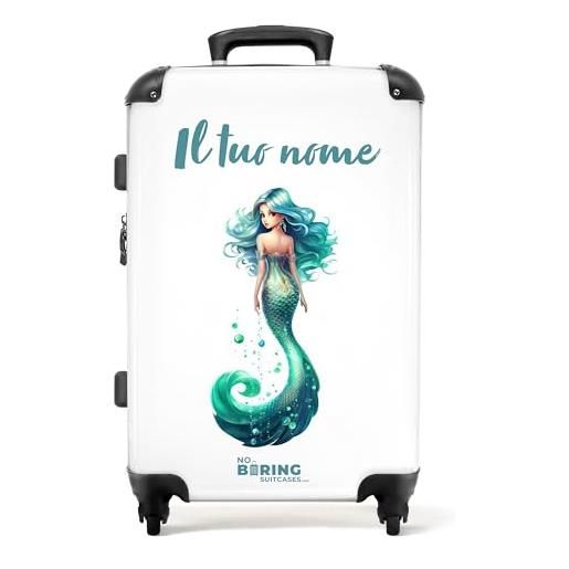 NoBoringSuitcases.com® valigia per bambine - sirena su sfondo bianco - valigia per bambine - valigia personalizzata 67x43x25cm - valigia per bambine - trolley per bambine