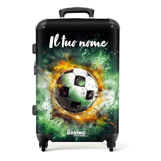 NoBoringSuitcases.com® valigia personalizzata, valigia per bambini, 67x43x25cm - valigia da viaggio - valigia per bambini, valigia per ragazzi - valigia rigida - calcio in verde - valigia con nome