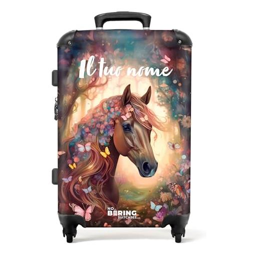 NoBoringSuitcases.com® valigia per bambine - cavallo con fiori - valigia per bambine - valigia personalizzata 67x43x25cm - valigia per bambine - trolley per bambine