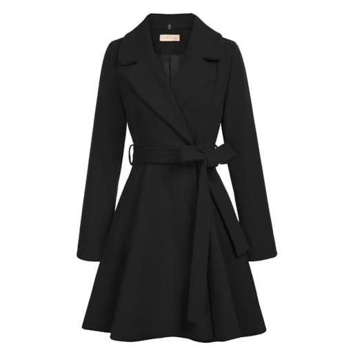 Belle Poque cappotti vintage da donna in tessuto di lana elegante con colletto a risvolto bp0590a22, nero , xxl