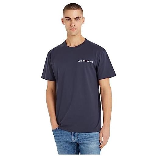 Tommy Jeans t-shirt uomo maniche corte linear chest scollo rotondo, blu (twilight navy), xl