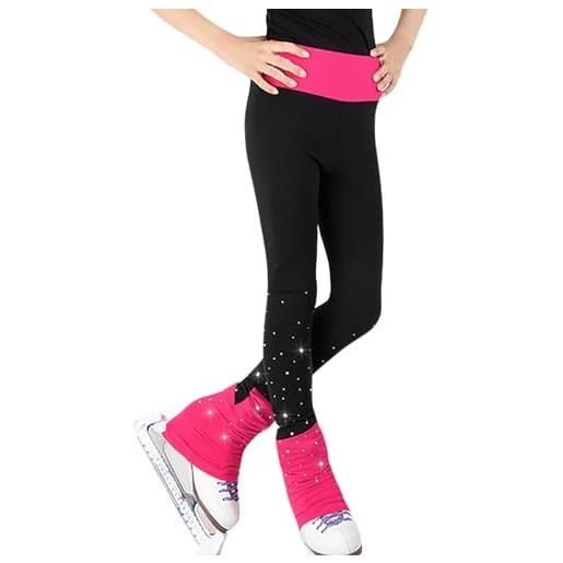 Youthful flying pantaloni da pattinaggio artistico per ragazze donna pantaloni da pattinaggio su ghiaccio in pile caldo con strass(size: xs, color: rosa)