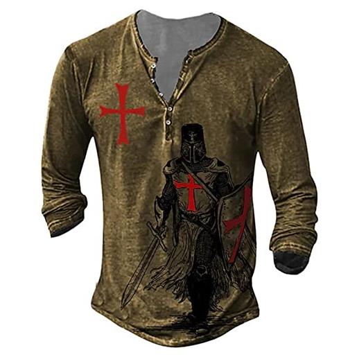 WAVOTIQ t-shirt da uomo a maniche lunghe con stampa 3d knights templar t-shirt tattica per sport all'aria aperta vintage angosciata