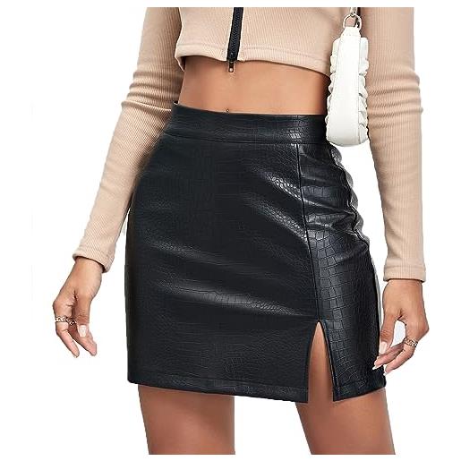 Kuukaas gonna in finta pelle pu a vita alta per donna mini gonna con spacco sexy, c-nero. , m