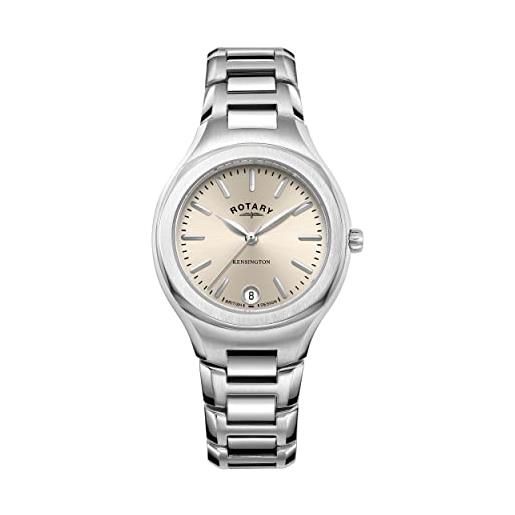 Rotary orologio quarzo donna, misura cassa 32.00mm con quadrante champagne analogico e cinturino argento in cinturino in metallo lb05105/03
