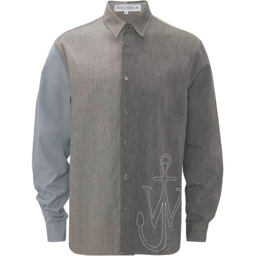 JW Anderson camicia patchwork con ricamo anchor - grigio