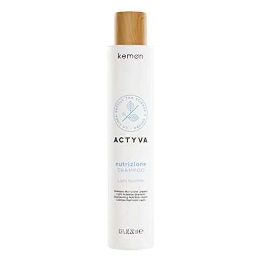Kemon - actyva nutrizione shampoo, azione idratante e protettiva per cute e capelli secchi, con avena e olio di oliva, effetto lucentezza - 250 ml