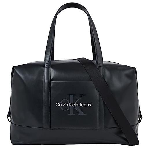 Calvin Klein jeans borsone duffle bag uomo monogram soft bagaglio a mano, nero (black), taglia unica