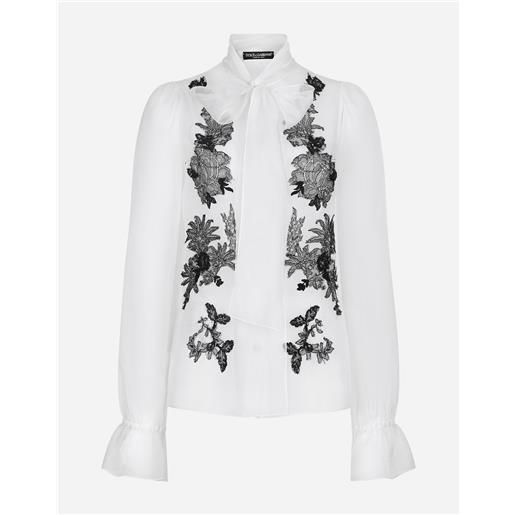 Dolce & Gabbana camicia in organza con fiocco e applicazioni in pizzo