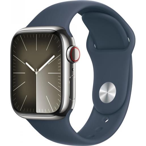 Apple watch series 9 gps + cellular cassa 41mm in acciaio inox con cinturino sport blu tempesta - s/m mrj23qla