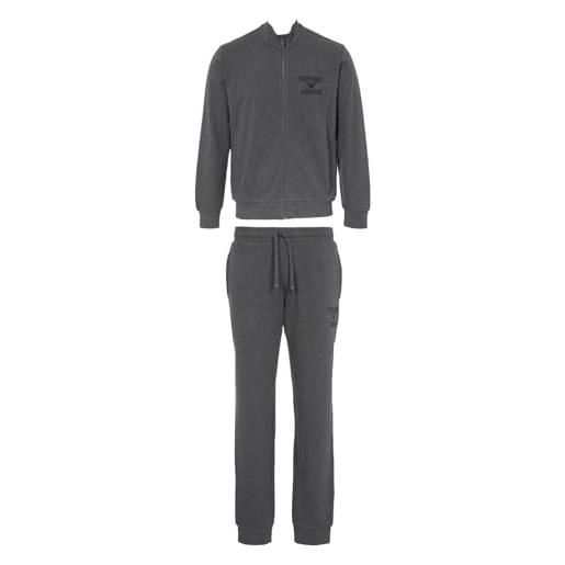 Emporio Armani felpa con zip da uomo+trousers iconic terry maglioni, nero, xl (pacco da 2)