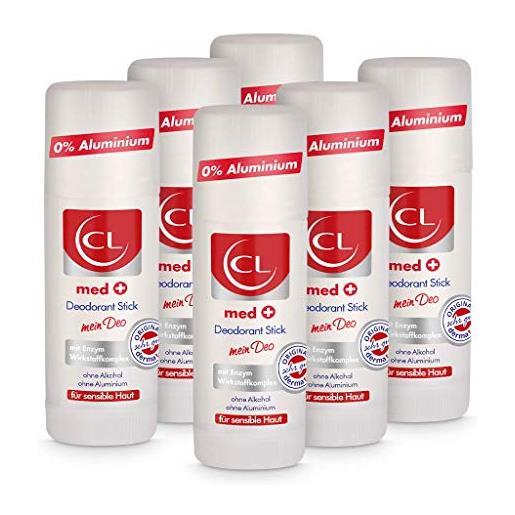 CL deodorante stick med per pelli sensibili - 6x 40 ml deodorante stick senza alluminio, zinco offre protezione attiva, cura delicata - deodorante uomo, donna - deodorante stick uomo, donna
