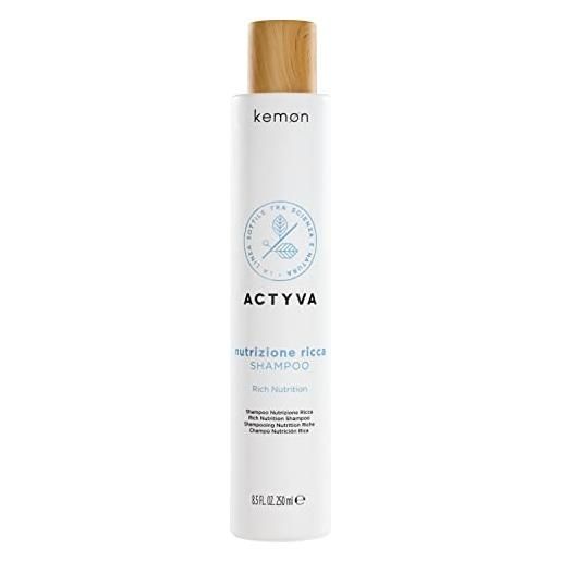Kemon - actyva nutrizione ricca shampoo, azione nutriente e protettiva per capelli secchi e sensibilizzati, con avena e olio di oliva - 250 ml