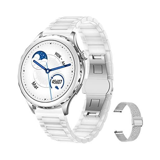 Aliwisdom smartwatch per donna, 1,32'' rotondo smart watch cinturino ceramica bianco con chiamate bluetooth e promemoria whatsapp, fitness tracker impermeabile orologio per i. Phone android (argento)