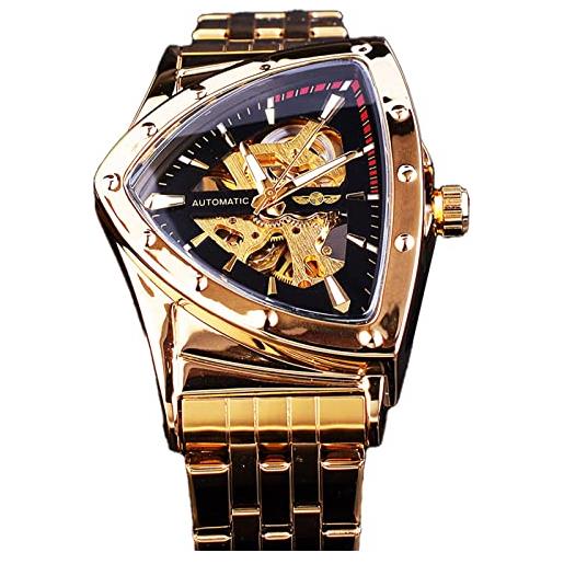 FORSINING triangolo scheletro uomo automatico meccanico orologio di lusso oro nero acciaio inossidabile orologi impermeabile luminoso, oro nero