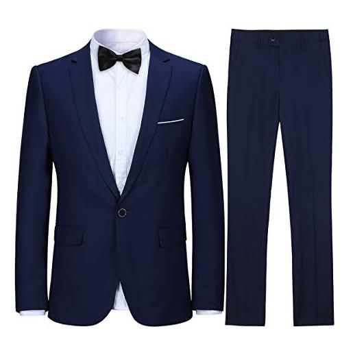 Allthemen abito da uomo 2 pezzi slim fit wedding tuxedo suit giacca monopetto pantalone formale da lavoro blu navy xl