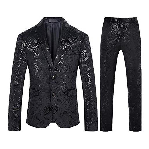 Allthemen abito da uomo in 2 pezzi slim fit casual wedding business cena jacquard vestito completo giacche blazer pantaloni nero xxl