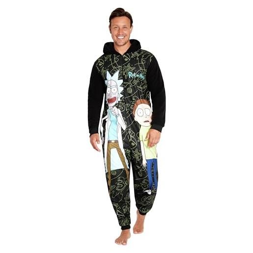 RICK AND MORTY pigiama intero uomo - caldo pigiamone in pile con cappuccio m-3xl pigiami invernali interi gadget regalo (nero/multi, m)