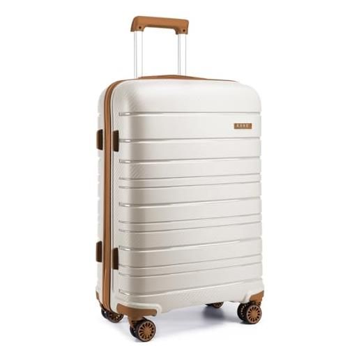 Kono valigia leggera da 61 cm con guscio rigido da 66 litri, con serratura tsa e 4 ruote girevoli (crema), bianco panna, m(medium 24inch), valigia rigida media