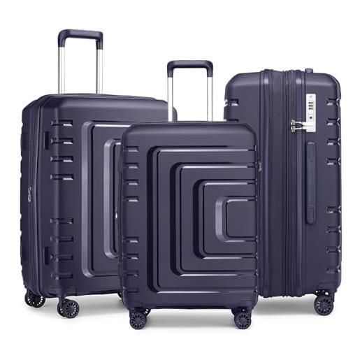 Sea choice set di valigie 3 pezzi 51×31×76cm leggere bagagli espandibili con 8 ruote girevoli trolley da viaggio 100l in polipropilene resistente con serratura tsa