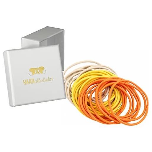 HAARallerliebst elastici per capelli extra sottili (30 pezzi, beige, giallo, arancione, 4,5 cm), con scatola per la conservazione (colore scatola: bianco)