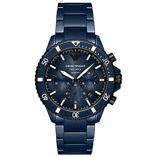 Emporio Armani orologio cronografo da uomo, in ceramica, con cassa da 43 mm, blu (blue)