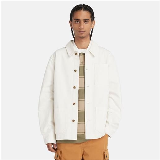 Timberland giacca chore in canvas effetto lavato da uomo in bianco bianco